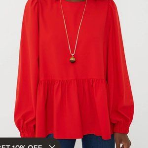 POMANDER PLACE  Red Carlota Peplum Blouse Medium NWOT